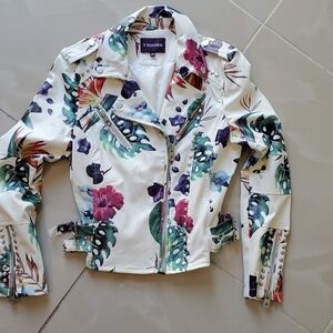 Vigoss Women's Floral Leather Jacket - White and Purple